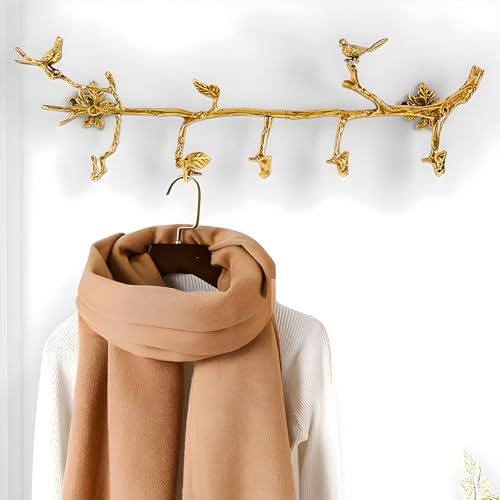 Brass Hanger Wall Mounted Long, 6 Hooks for Hanging Jackets, 20 inch Hook Rack, Hook Rail, Hanger Wall Mounted, Used for Clothes, Jackets, Hats, Gold