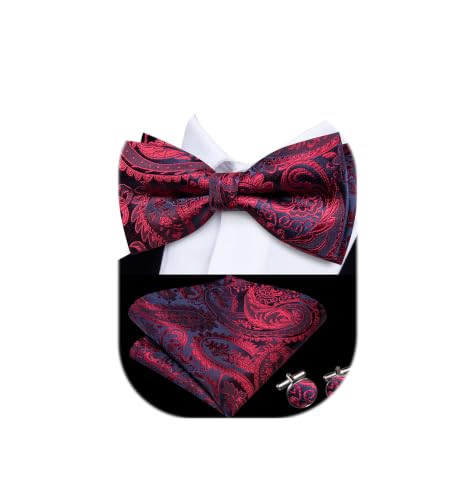 Image of Dubulle Mens Paisley Striped Bowtie Set Pre-tied Bowtie for Men and Pocket Square Set Wedding Business