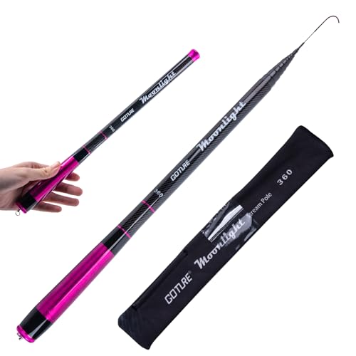 Goture Pink Short Section Telescopic Hand Fishing Rod Moonlight Series 3.6M (No Top 3 Segments), Carbon Fiber Ultralight Portable Collapsible Stream Inshore Carp Bass Trout Rod