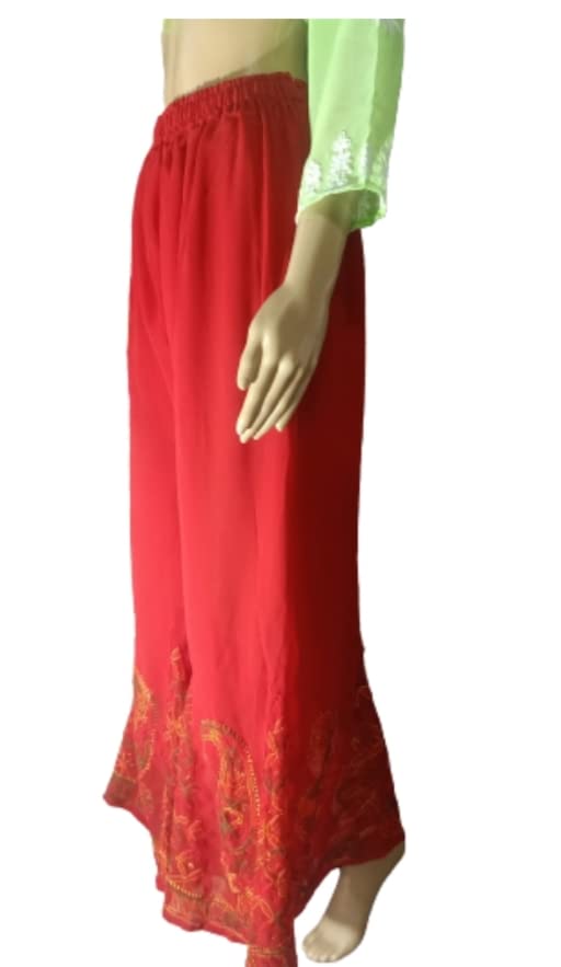 Image of Rani Arts Plazoo Pant Sarara Lucknow Chikankari Multi-Colour Embroidery with Resham Thread Georgette Plazzo for Women & Girls