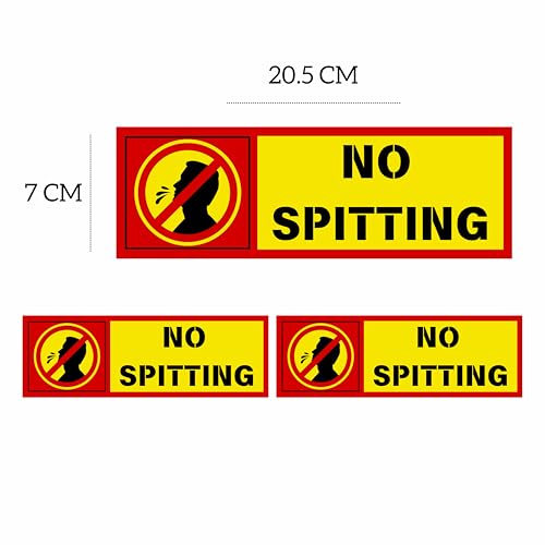 Image of No Spitting Sign Sticker Board 20.5 x 7 CM | Peel & Stick or Screw Fix | Pack of 2 | Waterproof Indoor Outdoor Wall Sign (No Spitting, Small - 20.5 X 7 CM)