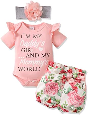 Renotemy Newborn Girl Outfits Gifts Ruffle Short Sleeve Tops + Camo Pants Sets Spring Fall Summer Baby Girl Clothes 3-6 Months Tender Pink
