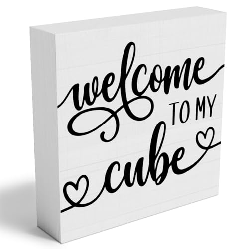 Funny Office Cubicle Desk Decor Wooden Sign, Funny Cubical Accessories Office Decoration for Work Women Men, Gifts for Coworker Colleague Boss, Welcome To My Cube（5x5 inches）