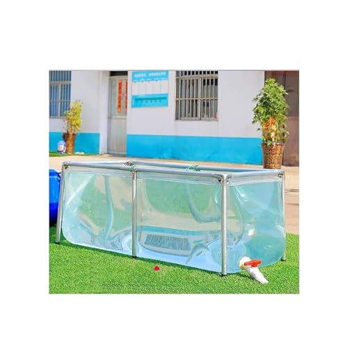 Genérico Estanque de Lona de PVC Transparente con Estructura de Acero y válvula de Drenaje para koi y Peces Dorados. Fuente de Agua Duradera para jardín al Aire Libre.