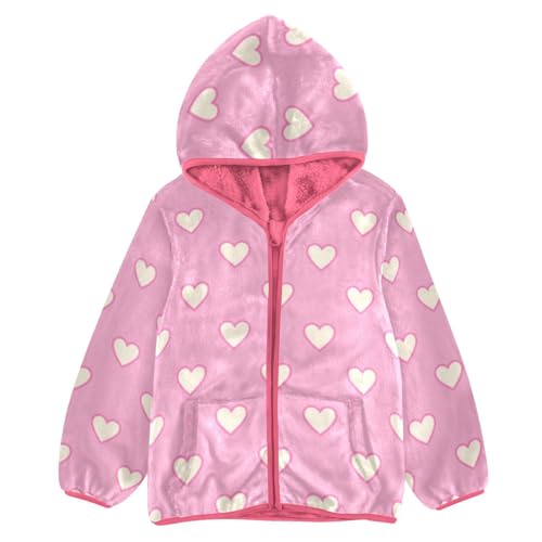 Heart Toddler Fleece Jacket Baby Girls Hooded Zipper Long Sleeve Thick Warm Outerwear 3-10 Years