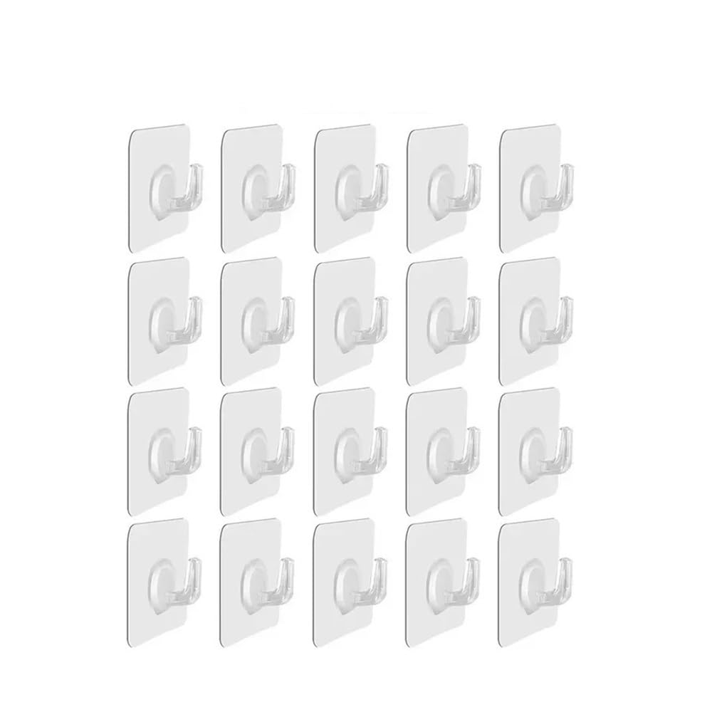 Gentryroo A-20Pcs Clear Square Adhesive Ring Hook Punch Free Traceless Plastic Hook