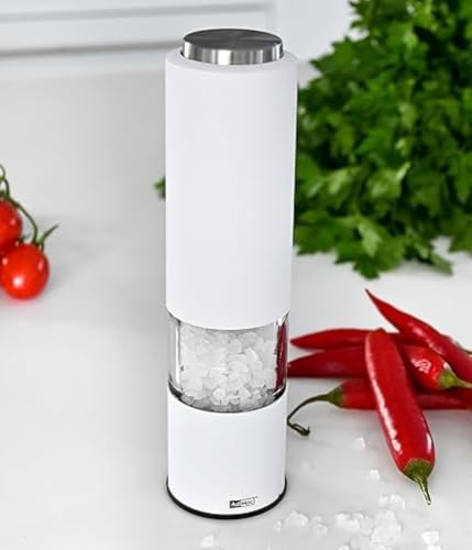 AdHoc EP23 elektrische Pfeffer- oder Salzmühle TROPICA, LED-Licht, Keramik Mahlwerk (ohne Gewürz), Weiß