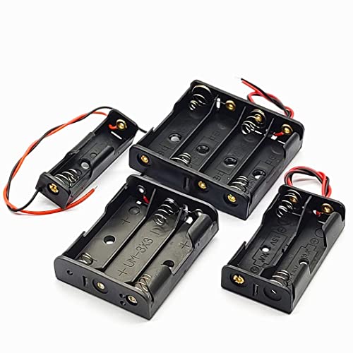 Image of QBM AA Battery Case Holder with Lead Wire Bundle, 4 Pcs DIY Battery Storage Boxes, 1 Slots, 2 Slots, 3 Slots, 4 Slots in Parallel Black Plastic Batteries Case