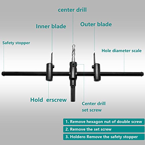 Seimneire Adjustable Hole Saw, 1-3/16" to 11-3/4" (30 to 300mm) Heavy Duty Adjustable Circle Cutter Drill Bit Tool for Drywall Wood Plaster, Black by Seimneire - Used condition - Image 2