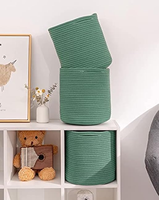 voten Storage Cubes Baskets Bins Organizer 11x11x11'' Fit 12x12''Cube Storage Organizer Bookcases Shelf,Durable Woven Cotton Storage Basket for Organizing,Round 3Pack Green