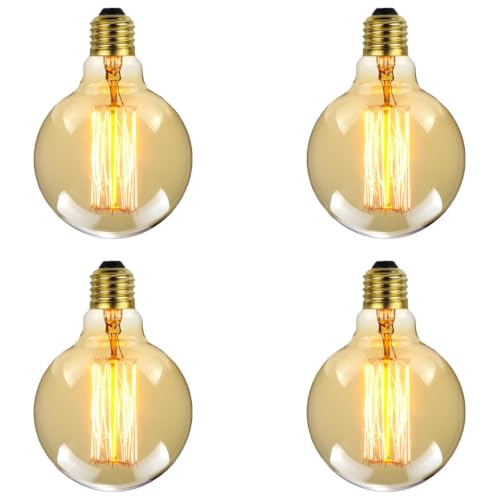 Image of Fizzytech G80 LED Filament Globe Bulb, Warm White 3500K, Clear Glass Decorative Edison Light, E26 /E27 Standard Base, Energy Efficient Lamp for Home, Bedroom, Living Room, Cafe & Restaurant - Pack of 4