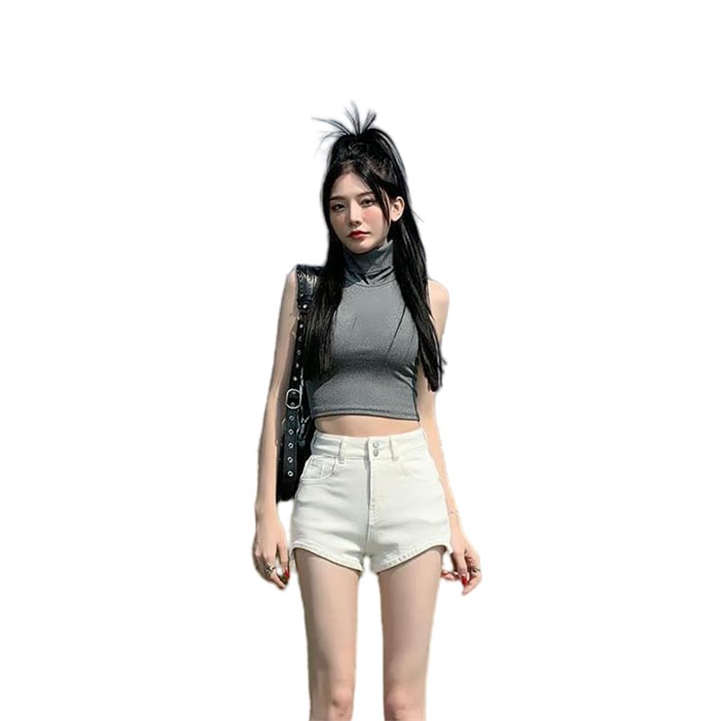 Short en jean blanc amincissant taille haute stretch pour femme