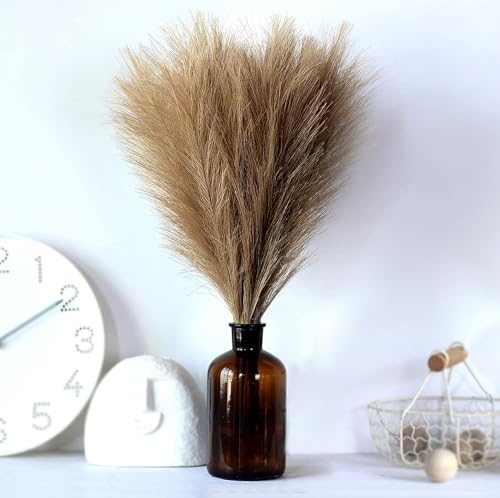 TIED RIBBONS Silk Pack of 4 Fluffy Pampas Grass Artificial Flower(Brown,45.7 Cm) for Decoration Vase Pot Home Decor Farmhouse Bedroom Living Room Table Corner Wedding Birthday Decorative Items