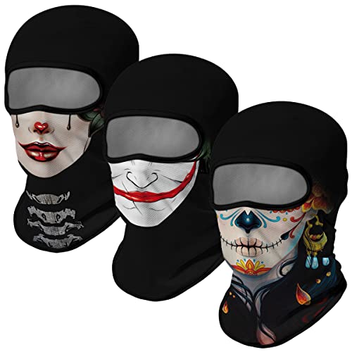 Image of Red Plume 3PCS Balaclava Full Face Mask Ski Mask UV Protection Cover Motorcycle Full Face Mask for Men Women Outdoor Sports