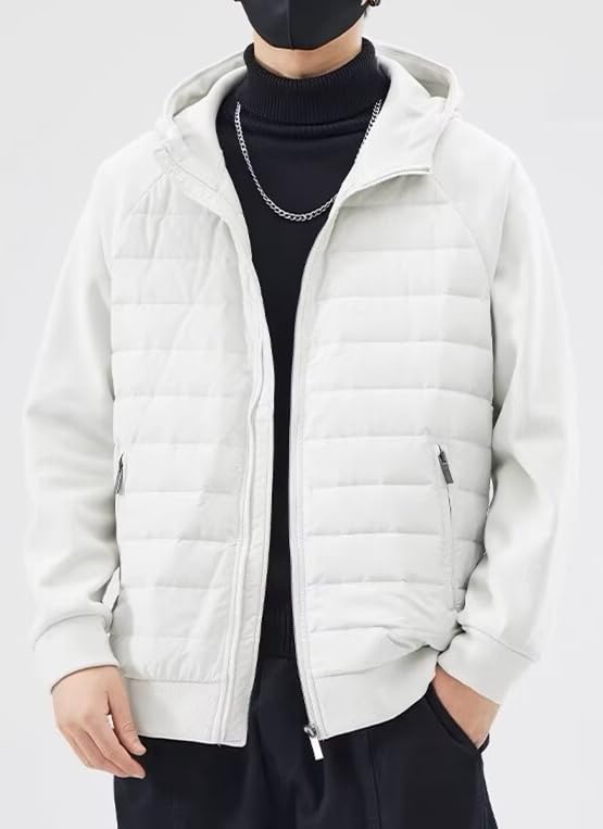 Image of Mens Puffer Jacket with Hood Packable Lightweight Quilted Jacket Full Zip Casual Splicing Winter Coats
