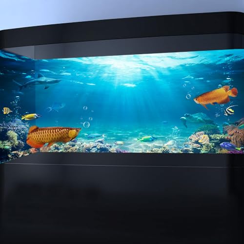 Image of 24X12IN Aquarium Under The Sea Coral Reef Scenery Backdrop Terrarium Underwater Marine Organism Fish Tank Background With 10EVA Double-Sided Tape, Blue02