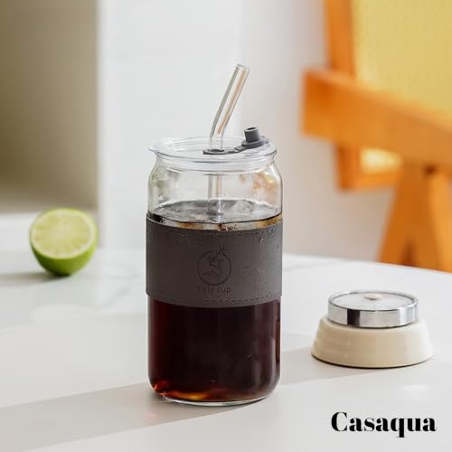 Image of Glass Can Tumbler with Lid & Straw - 500ml, Set of 1, Iced Coffee Cup, Reusable Drinking Glass with Sleeve, Leakproof Lid, Clear Glass Tumbler for Coffee, Tea, Juice, Smoothies & Boba