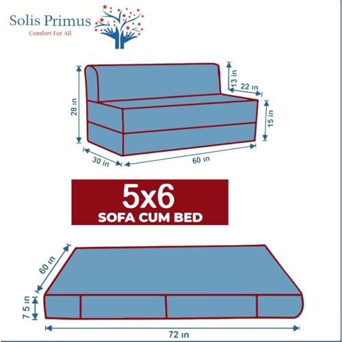 Image of Convertible Fabric Sofa Cum Bed | Foldable Double Foam & Washable Cover with Cushions | Modern Design Use Living Room & Guest Room (Moshi-Blue-Multi-Chain, 5X6 Ft)