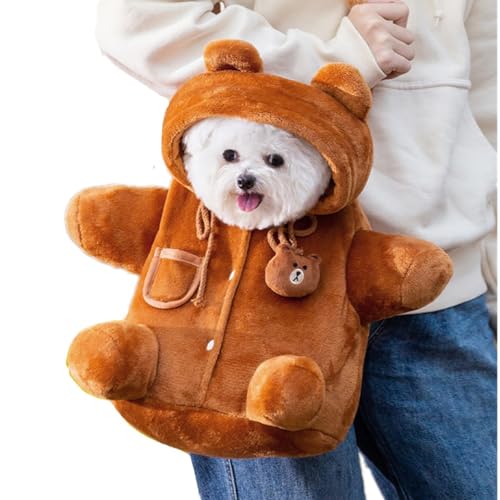 ISUPY 犬猫用 キャリーバッグ 顔出し ペットキャリーバッグ ショルダー付き 小型犬 中型犬 リュック ハチ/クマ型 折りたたみ ペットバッグ 調節可能 車載/ドライブ/キャンピング/旅行/通院/災害避難用 お出かけ 6kgまで適用 (L,クマ)