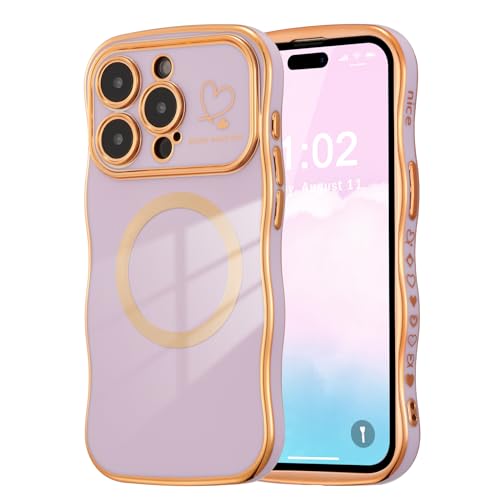 Coque magnétique iPhone 14 Pro Max antichoc violette à bords plaqués de luxe