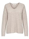 ONLY Damen Warmer Strickpullover | Knitted Basic Stretch Sweater | Langarm V-Ausschnitt Shirt ONLCAMILLA, Farben:Beige, Größe:L