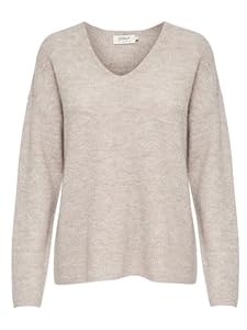 ONLY Damen Warmer Strickpullover | Knitted Basic Stretch Sweater | Langarm V-Ausschnitt Shirt ONLCAMILLA, Farben:Beige, Größe:M