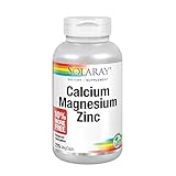 Solaray Calcium, Magnesium, Zinc | High Absorption with Glutamic Acid | Healthy Bones, Teeth, Nerve, Muscle, Heart & Immune Function Support (275 CT)