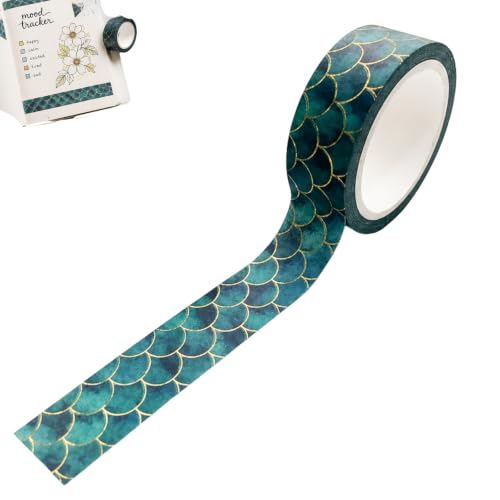 Cinta Washi verde de escamas de pez sirena para decoración de diarios