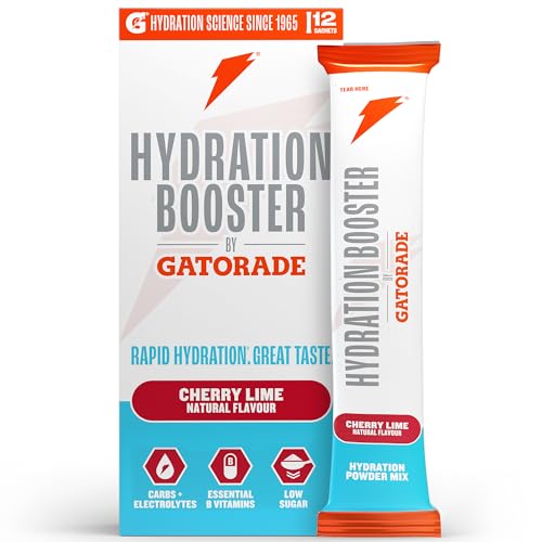 Hydration Booster by Gatorade Carbohydrate-Electrolyte Sachets - Hydration Powder Drink Mix with Carbohydrates Electrolytes and B Vitamins (Cherry Lime 12 Servings)