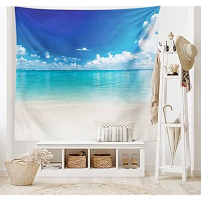 Lunarable Ocean Tapestry, Natural Coastal Sandy Beach and Carribean Seashore Heavenly Paradise View Image, Fabric Wall… 41VbUwSc7DL. SS400