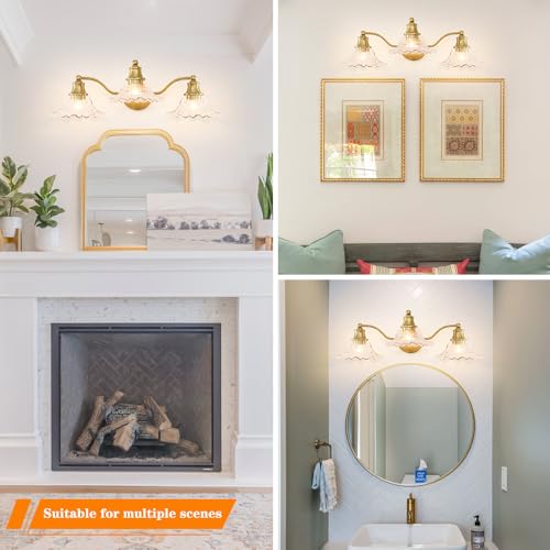 Vintage-Bathroom-Light-Fixtures-Gold-3-Light-Bathroom-Vanity-Light-Brass-Bathroom-Lighting-Fixtures-over-Mirror-Flower-Vanity-Light-with-Glass-Shade-Wall-Sconce-for-Bedroom-Doorway-Foyer-Hallway Vintage Bathroom Light Fixtures Gold 3 Light Bathroom Vanity Light Brass Bathroom Lighting Fixtures over Mirror Flower Vanity Light with Glass Shade Wall Sconce for Bedroom Doorway Foyer Hallway