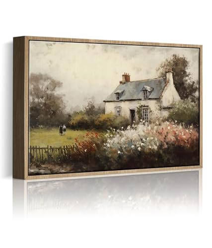 Vintage Landscape Canvas Wall Art Framed Natural Scenery Flower Portrait Oil Painting Artwork Prints Antique Cottage Garden France Country Wilderness Farmhouse Decor Pics Kitchen Bedroom Living Room