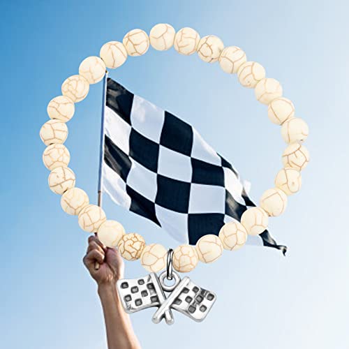 Feelmem Checkered Flag Bracelet Racer Gift Racing Flags Charm Bead Bracelet Race Car Dirtbike Motocross Gifts Racing Fans Gifts (Flag Bracelet) #TOP4
