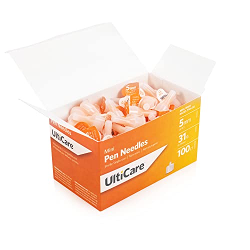 UltiCare Pen Needles 5mm (3/16”) x 31G Mini, 100 Count: for At-Home Insulin Injections, Compatible with Most Pen Injector Devices