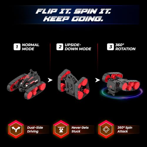 Image of Mirana Tankster 360 Stunt & Drift Remote Control Tank Car for Kids | Remote & App Controlled RC Toy Vehicle | Dual Track High Speed ATV | USB Type-C Rechargeable | Birthday Gift for Boys & Girls