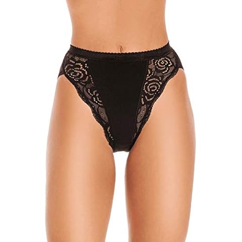 Women's 3 Pack High Leg Lace Briefs (12, Black) Cover