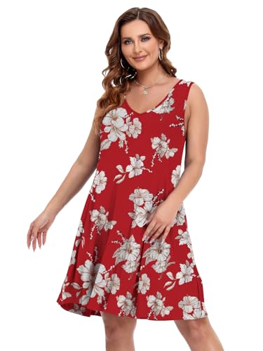 Image of BELAROI Women Casual Summer Dresses Plus Size Sundress V Neck Swing Tank Dress Sleeveless Criss-Cross Beach Cover Ups Pockets