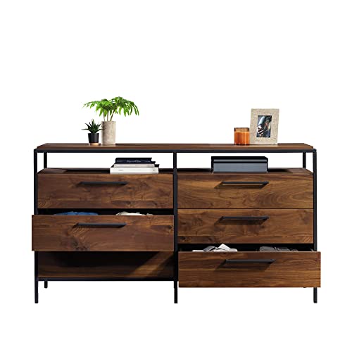 Sauder Nova Loft 6-Drawer Bedroom Dresser With Open Shelf, L: 65.24" X W: 17.24" X H: 36.14", Grand Walnut Finish #TOP5