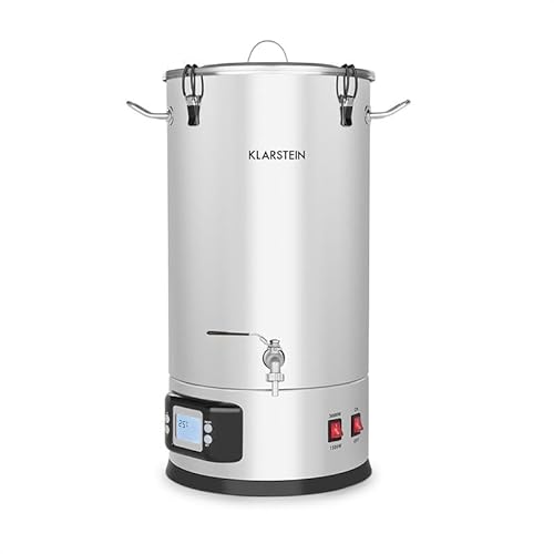 Klarstein Maischfest Caldera - Maquina Cerveza Artesanal, Fabrica Y Fermentadores De Cerveza, Lote 5 Piezas, Cubo Para Filtrar, Refrigerante, Lcd, Grifo, Acero 304, 2 Niveles 1500 3000w, 35l, Gris