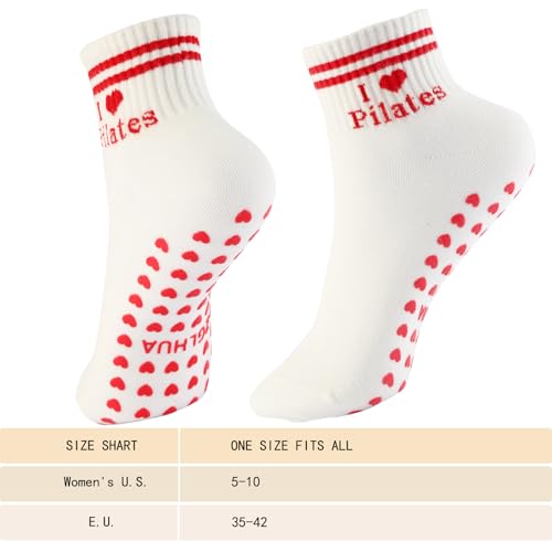 Image of Pilates Socks for Mother's Day,Women Pilates Heart Grip Socks Cuffs,Anti-Skid Cotton Grip for Ballet,Home,Studio 1Pair