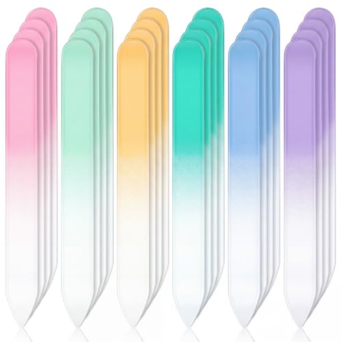 Honoson 24 Pcs Glass Nail Files Czech Crystal Glass Fingernail Files Professional Manicure Tool for Natural Nails, Gradient Buffer Nail Care for Salon Gift, 3.6'' x 0.4'' x 0.12'' (Macaron Colors)