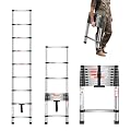 VEVOR Telescoping Ladder, 8.5ft Stainless Steel Lightweight Extension Ladder, Multi-Button Retraction Collapsible Ladders, 375LBS Capacity & Non-Slip Feet, Portable 9-Step Ladders for Home, RV, Loft