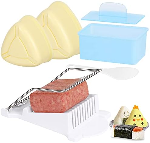 Ajerg 5 Pcs Rice Ball Maker Mold Press (non Stick) with Luncheon Meat Slicer Kit, for Kitchen Nigiri Mold Sushi Maker and Egg Butter Cheese Slicer Wire