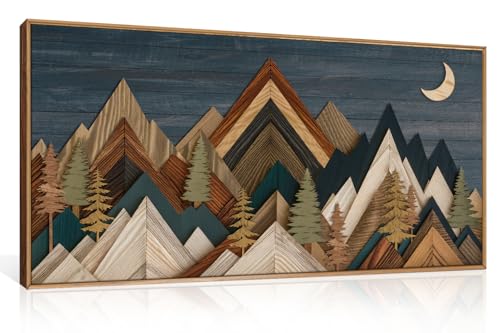 HPINUB Mountain Style Framed Canvas Wall Art Set,Vintage Pine Tree