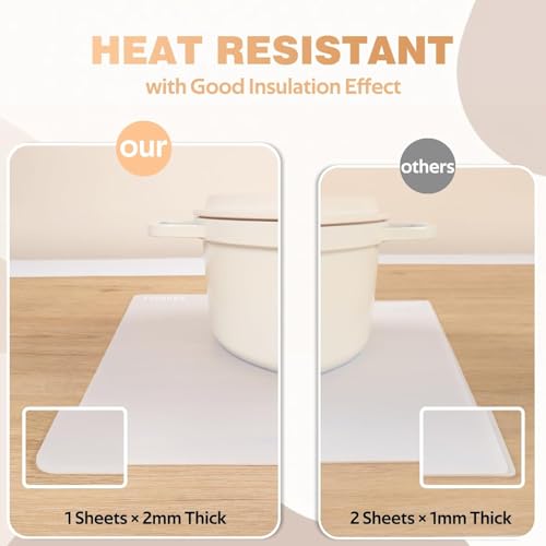 2 Pack Extra Thick 2MM Silicone Worktop Protector Mats, 60 × 40 cm Non-Stick Heat Resistant Countertop Cover, Large Silicone Kitchen Mat, White - Image 7