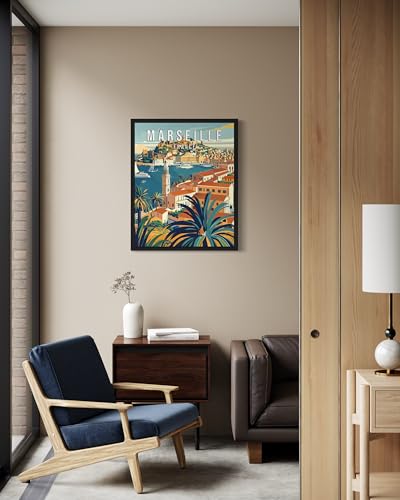 Marseille France Art Print Poster, Europe City Skyline Artwork Painting Wall Art Vintage Painting for Bedroom Bathroom Living Room Decor 54 (Marseille France, 8 x 10 inches, Unframed)