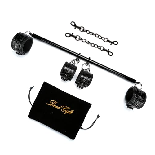 Exercise Spreader Bar Set Rose Gold Exercise Bar with 4PCS Black Adjustable Cuffs, Yoga Bar Exercise for Bedroom, Home, Sports Aid Training Fitness Gear Pilates Aid Kit,Yoga Set