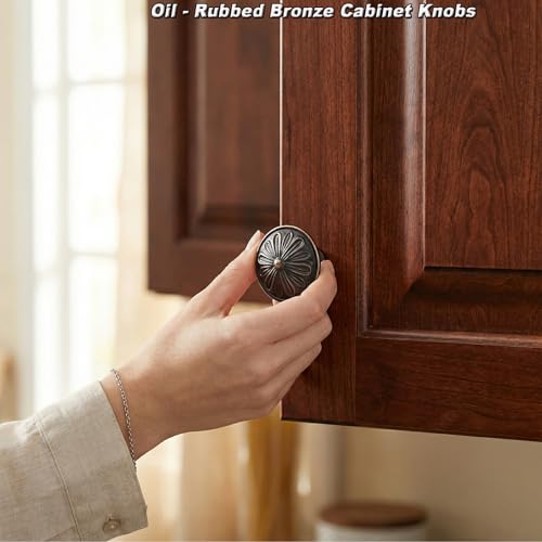 Image of Oil Rubbed Bronze Cabinet Knobs 10 Pack - Solid Zinc Alloy Single Hold Knob - 1.4 inch Dia Round Bronze Kitchen Handles for Cabinets and dresser Drawers, Vintage Bronze Drawer Pulls Dresser Drawer Knobs