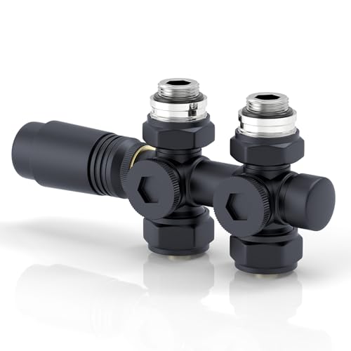 S'AFIELINA Multiblock Set for Radiators and Bathroom Radiators Connection Fitting Including Thermostat Tap Block Valve Heating Accessories Corner and Passage Shape Anthracite (φ15-16 x G1/2 Inch, 1