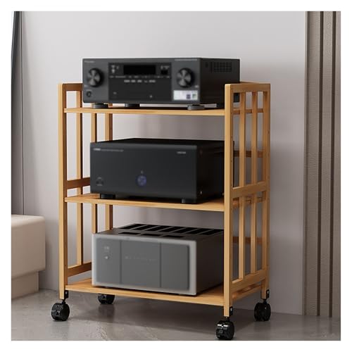 3 Tier Movable Living Room AV Media Stand Cabinet, Audio Video Component Rack Stereo Shelf, Open Home CD Record Player Speaker Amplifier Game Console Storage Unit, Corner Entertainment Center(W-55CM)